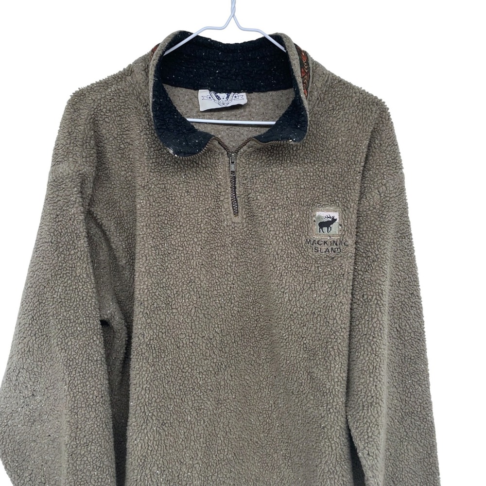Vintage Image‎ Mackinac Island Sherpa Fleece 1/4 Zip Pullover Medium Brown